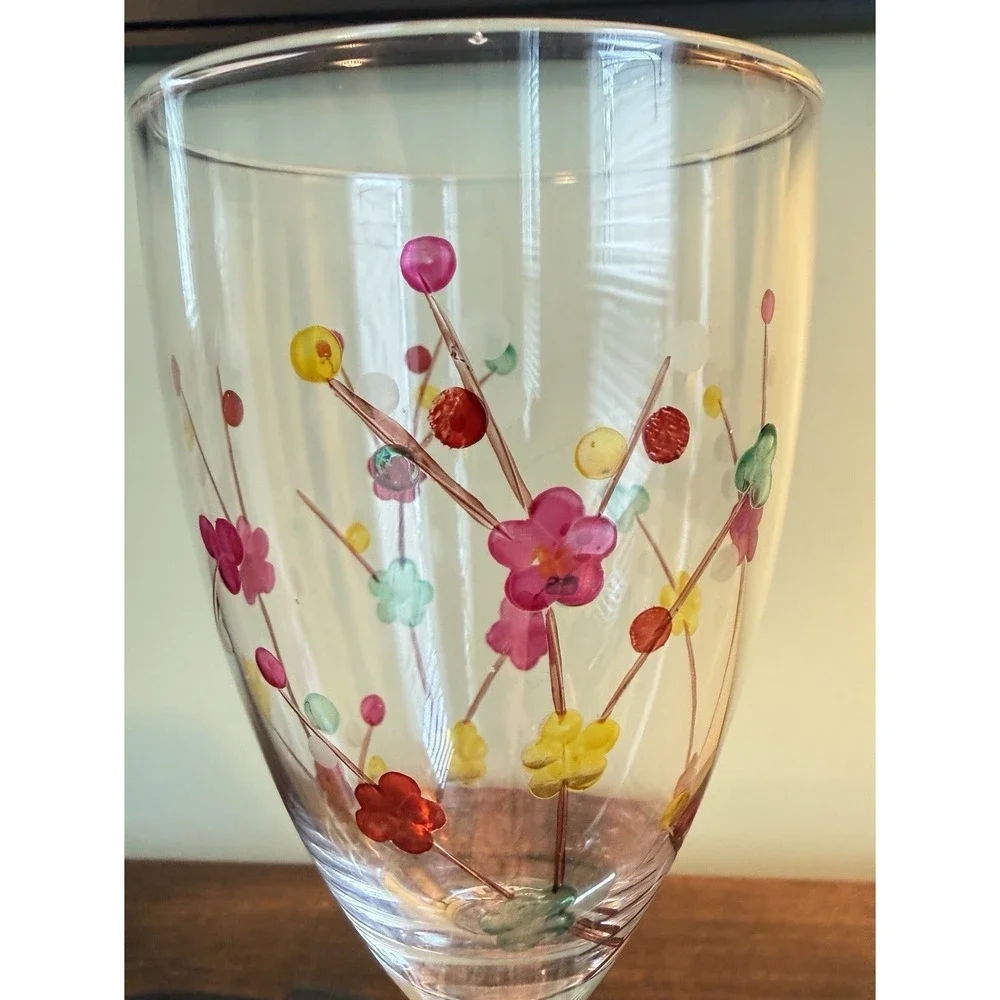 Pier 1 Cherry Blossom Water/Wine Glass Etched Discontinued 9.25